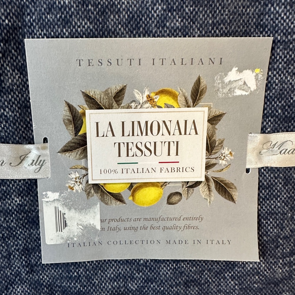 LA LIMONAIA TESSUTI Throw Blanket Made in Italy 51" x 67" Blue Cream Fringe NEW - Picture 3 of 4
